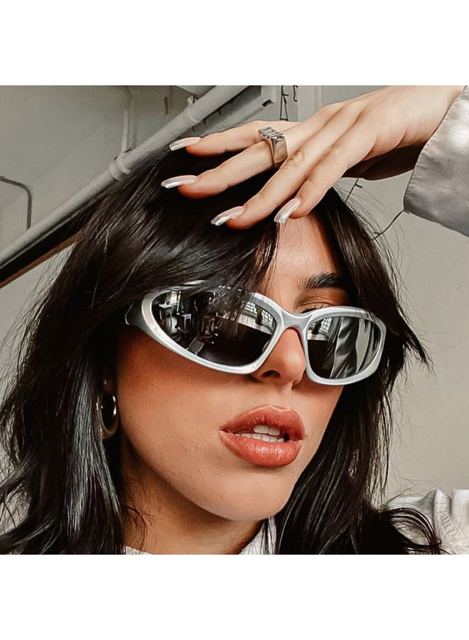 New Y2K Sports Punk Sunglasses Women Brand Designer Square Goggle Men Luxury Sun Glasses UV400 Colorful Mirror Fashion Eyewear-Lenses Color:C3-Frame Color:As shown in figure - Image 1
